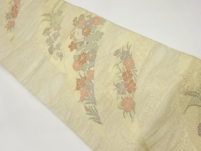 紗 雪芝・秋草・流水模様織出し袋帯